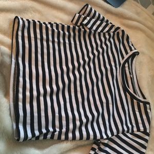 Striped black and white cropped tee.